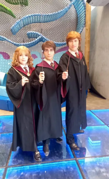 Harry Potter, Hermione e Rony em festa